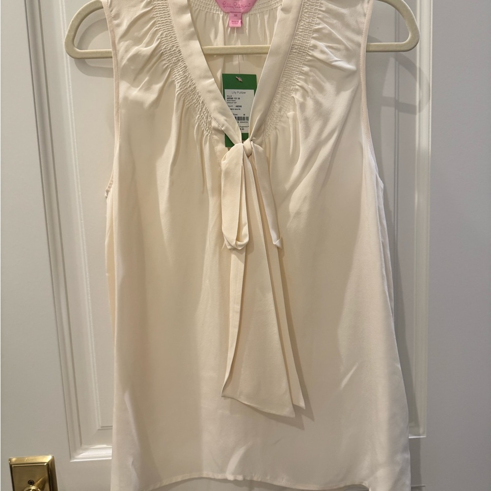 Lilly Pulitzer Elegant Cream Silk Sleeveless Dahlia Top Blouse-NWT